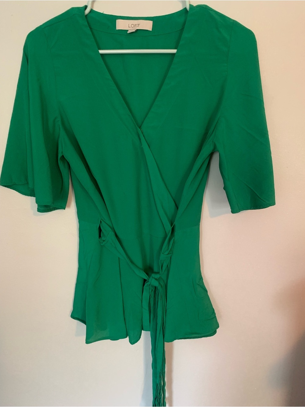 LOFT Emerald Green Wrap Peplum Top, size small